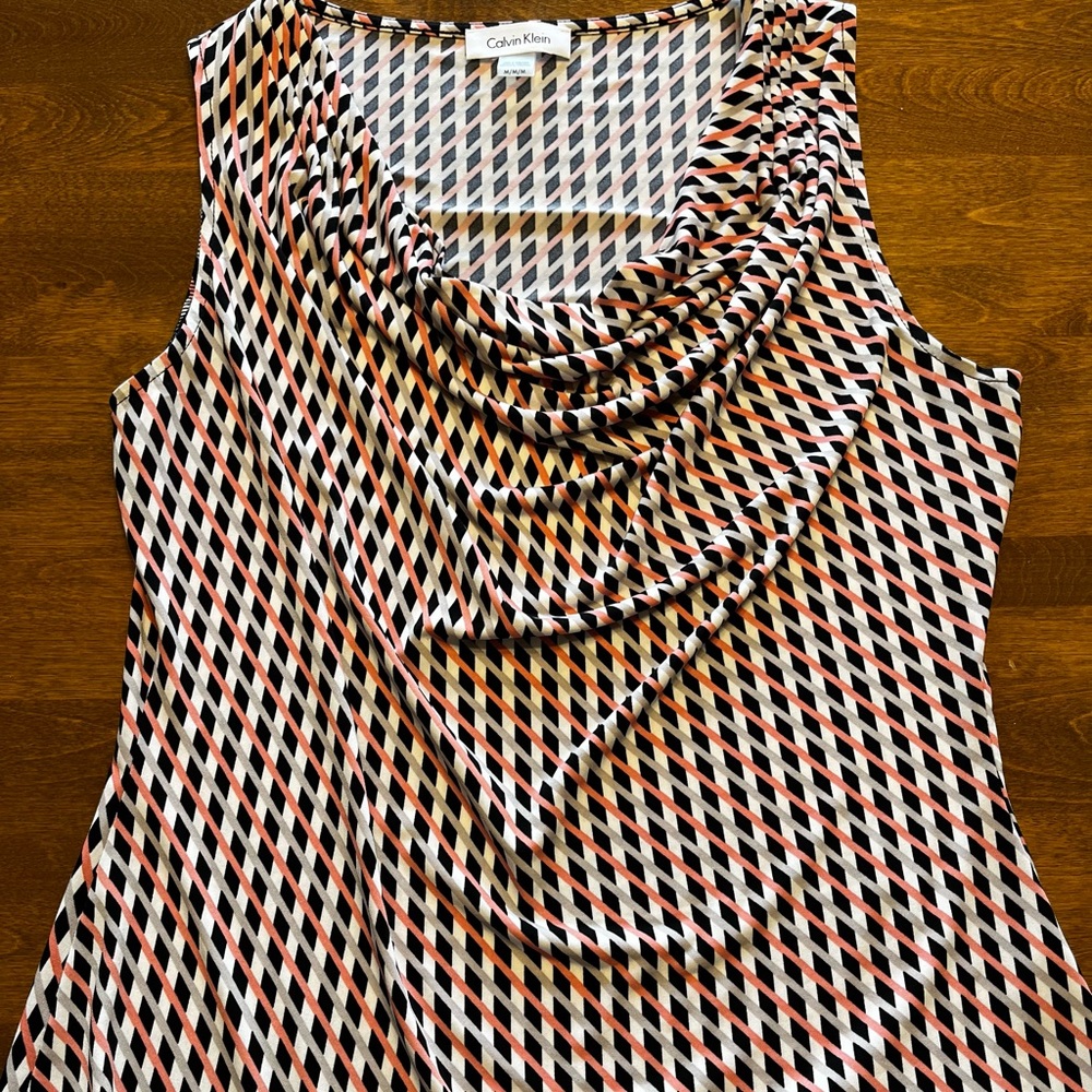 Calvin Klein Print Sleeveless Knit Top Medium